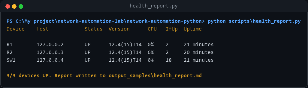 Network health report