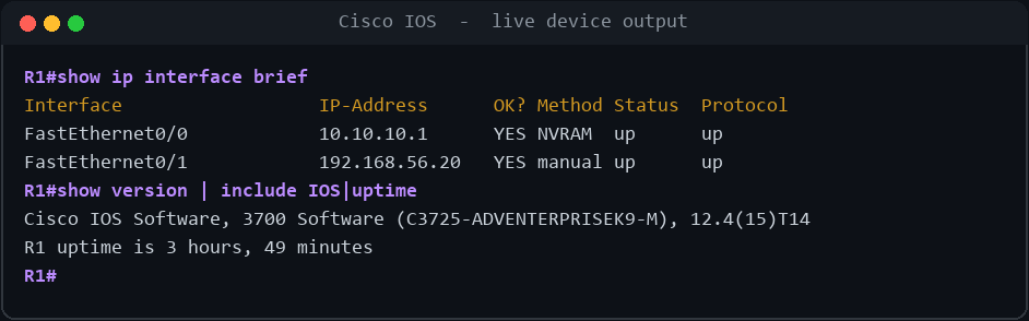 Live device output