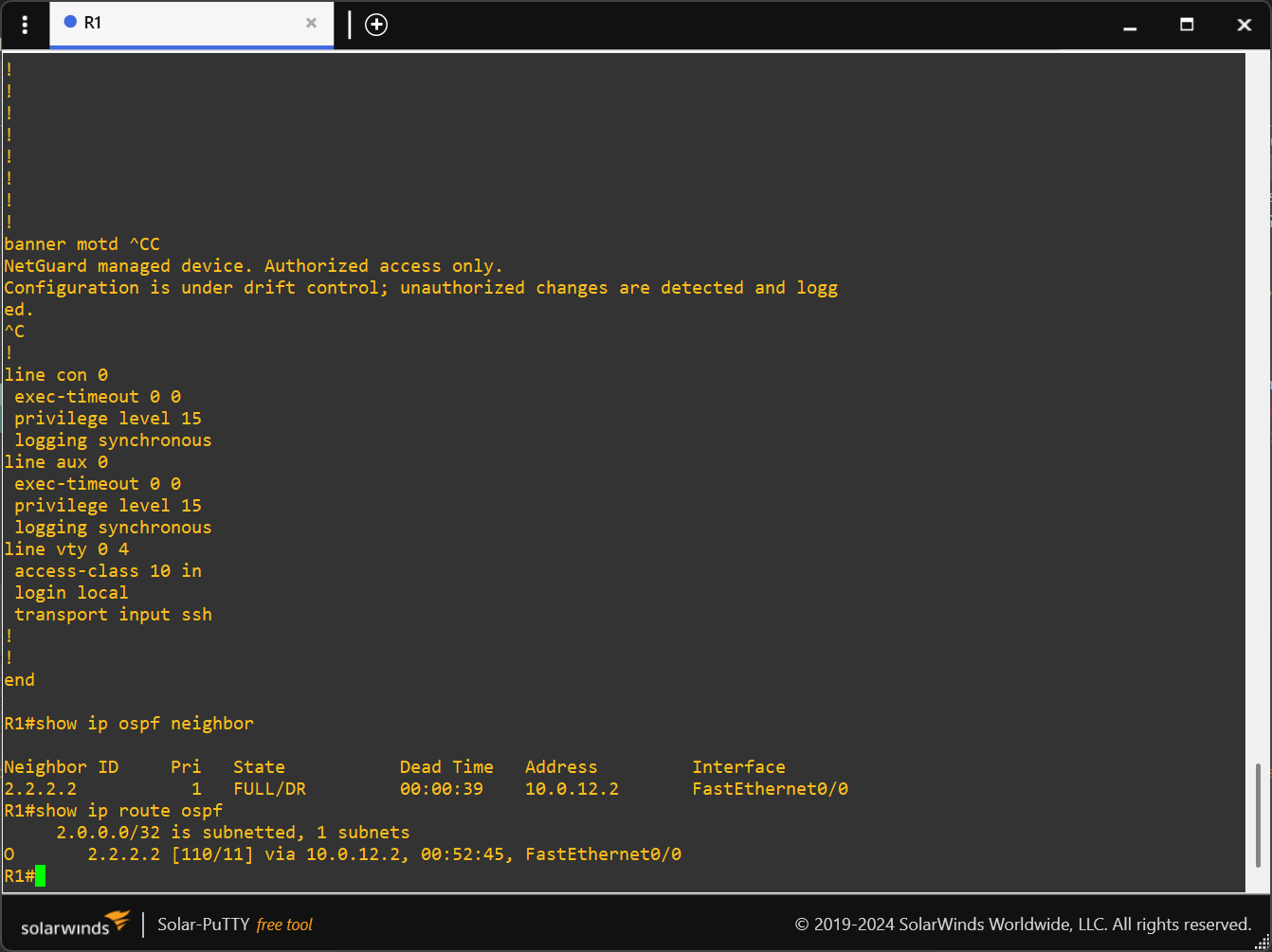 OSPF adjacency (verified live)